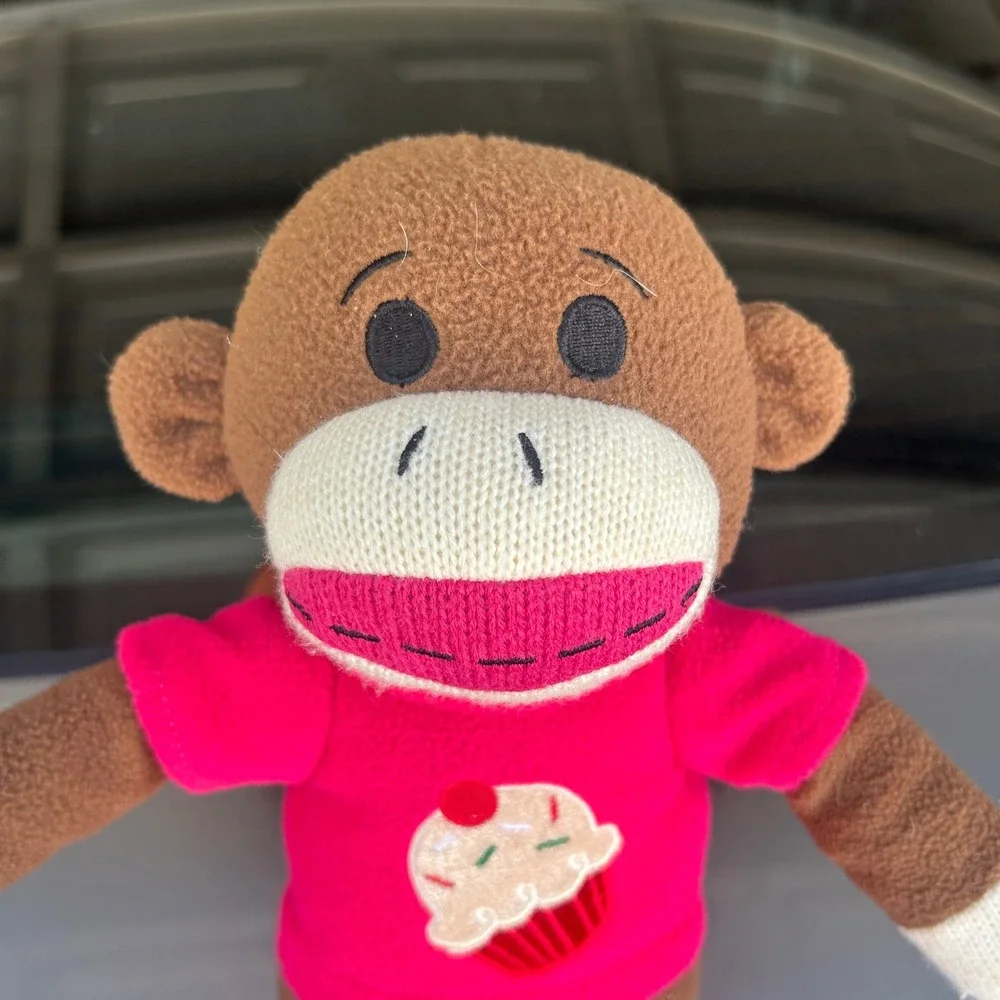 Dan Dee 2011 Sock Monkey Plush 16in Brown Pink Cupcake Fleece stuffed animal